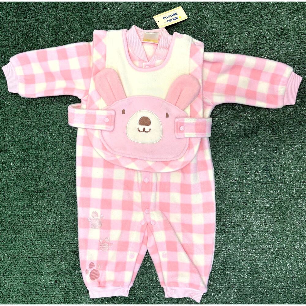Vintage Y2K Future Tense Jumpsuit Baby Size 70 6-9 Months Plaid Cheerful Rabbit